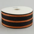 2.5  Poly Deco Mesh Ribbon: Metallic Black Orange Stripe For Cheap