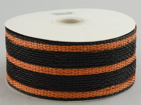 2.5  Poly Deco Mesh Ribbon: Metallic Black Orange Stripe For Cheap