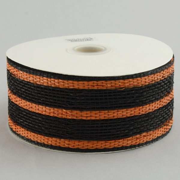 2.5  Poly Deco Mesh Ribbon: Metallic Black Orange Stripe For Cheap