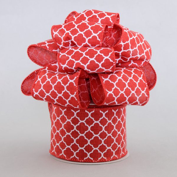 2.5  Quatrefoil Ribbon: Red & White (10 Yards) For Discount