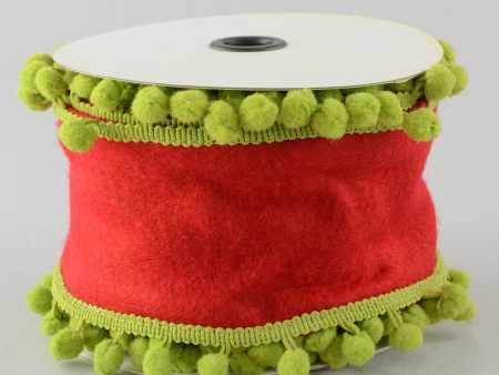 4  Pom Pom Ribbon: Red & Lime (5 Yards) For Discount