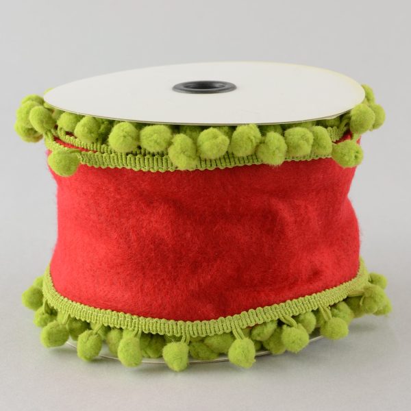 4  Pom Pom Ribbon: Red & Lime (5 Yards) For Discount