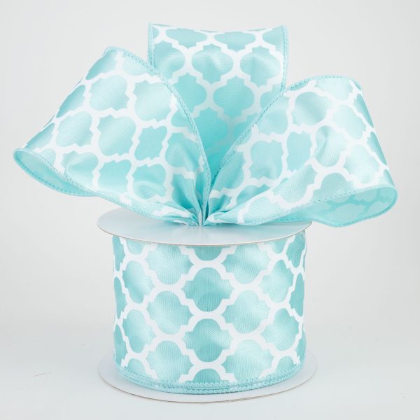 2.5  Satin Quatrefoil Lattice Ribbon: Aqua Blue (10 Yards) Online Hot Sale