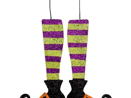 16  Metallic Foam Glittered Witch Leg Pair: Purple & Green Fashion