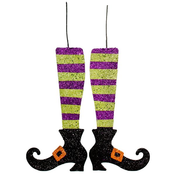 16  Metallic Foam Glittered Witch Leg Pair: Purple & Green Fashion