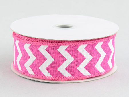 1.5  Canvas Chevron Ribbon: Hot Pink & White (10 Yards) For Cheap