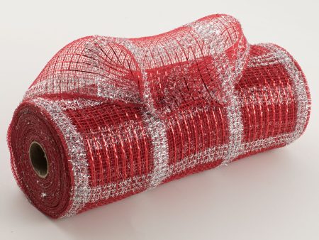 10  Poly Deco Tinsel Mesh: Red Silver Plaid (10 Yards) Online Sale