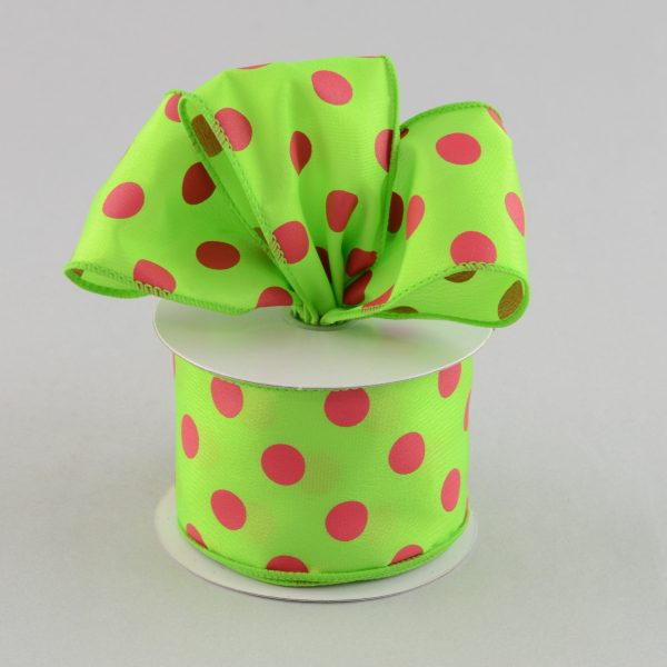 2.5  Lime Green & Fuchsia Polka Dot Ribbon on Sale