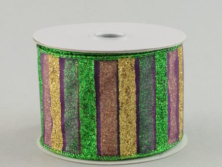 2.5  Sheer Glitter Stripe Mardi Gras Ribbon (10 Yards) Online