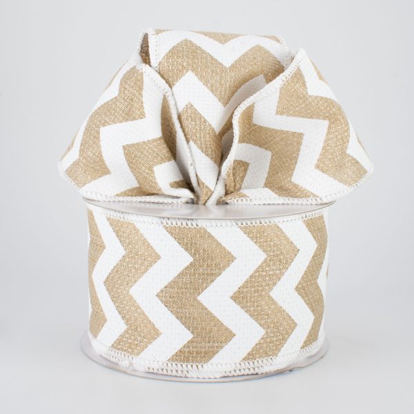 2.5  Faux Burlap Chevron Ribbon: White (10 Yards) Fashion