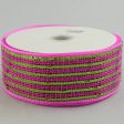 2.5  Poly Deco Mesh Ribbon: Deluxe Wide Foil Lime Pink Stripe Sale