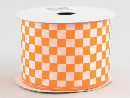 2.5  Orange and White Check Ribbon (10 Yards) For Discount