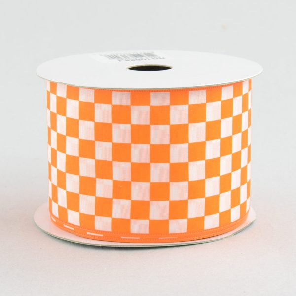 2.5  Orange and White Check Ribbon (10 Yards) For Discount