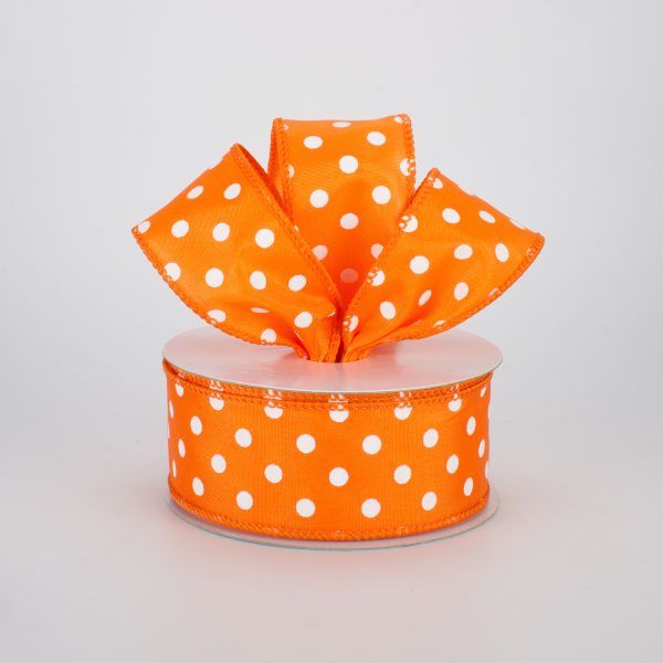 1.5  White Polka Dot Ribbon: Orange (10 Yards) For Discount