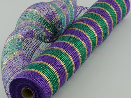 21  Poly Deco Mesh: Metallic Purple, Green & Gold Stripes (10 Yards) Sale