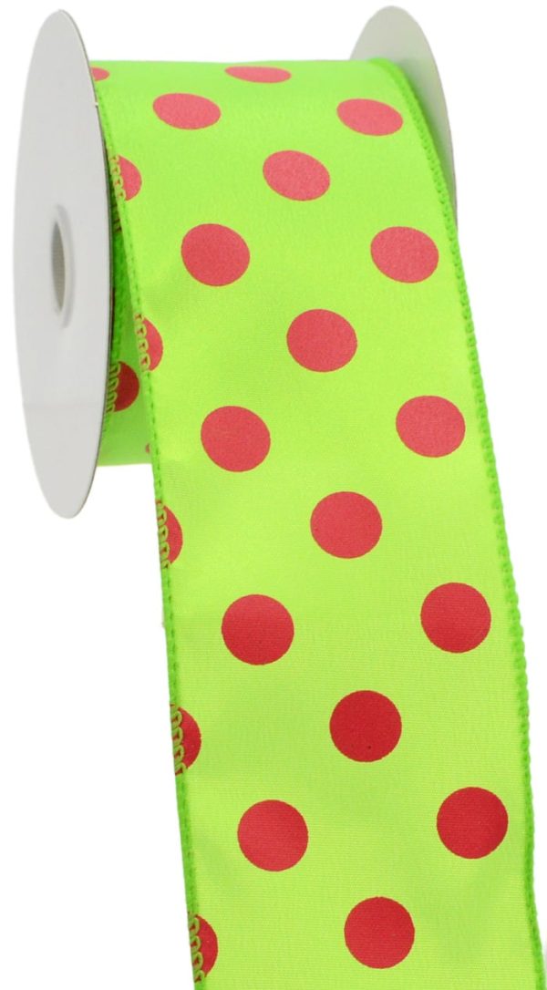 2.5  Lime Green & Fuchsia Polka Dot Ribbon on Sale