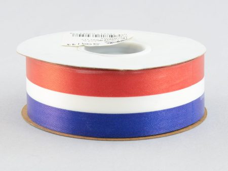 1 7 16  Red, White & Blue Striped Flora Satin Ribbon (50 Yards) For Sale