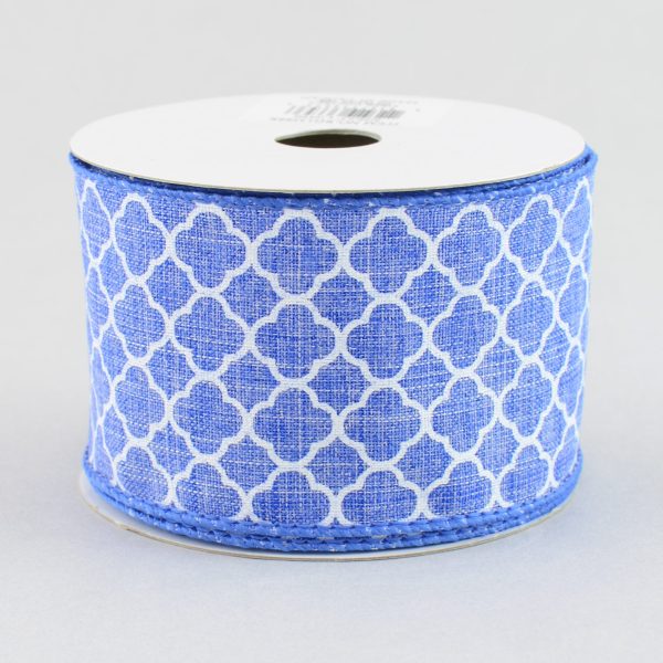 2.5  Quatrefoil Ribbon: Denim Blue & White (10 Yards) Online now