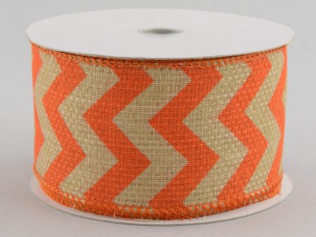 2.5  Faux Burlap Chevron Ribbon: Orange (10 Yards) Online Hot Sale