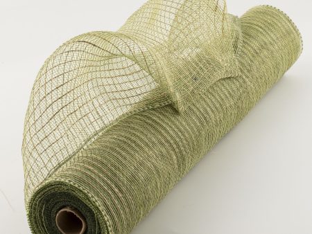 21  Poly Jute Deco Mesh: Natural & Moss Green Thin Stripe (10 Yards) Sale