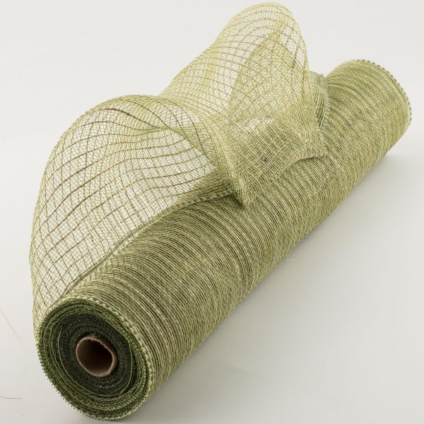 21  Poly Jute Deco Mesh: Natural & Moss Green Thin Stripe (10 Yards) Sale