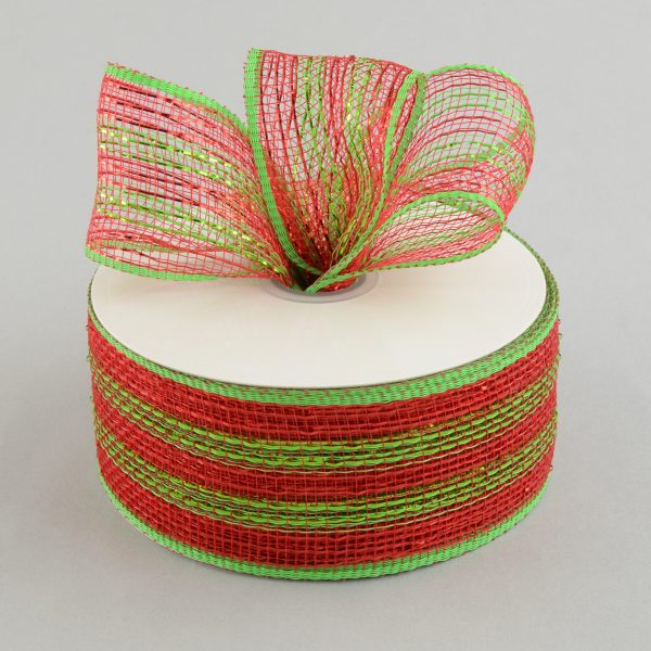 2.5  Poly Deco Mesh Ribbon: Metallic Red Lime Stripe Online