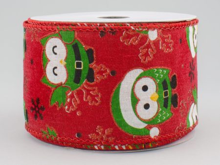 2.5  Canvas Santa Owl Ribbon: Red (10 Yards) Online Hot Sale