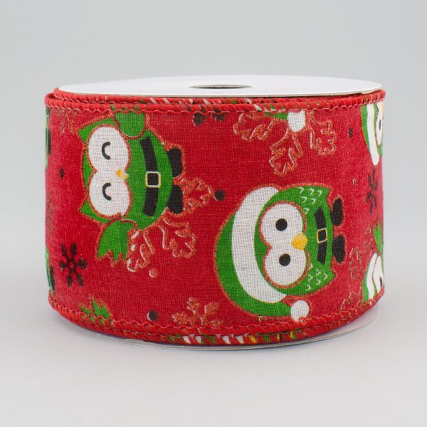 2.5  Canvas Santa Owl Ribbon: Red (10 Yards) Online Hot Sale