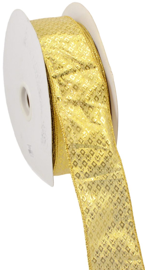 2.5  Gold Lamé Diamond Pattern Ribbon (50 Yards) Supply