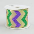 2.5  Mardi Gras Chevron Ribbon (10 Yards) on Sale