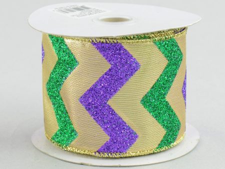 2.5  Mardi Gras Chevron Ribbon (10 Yards) on Sale