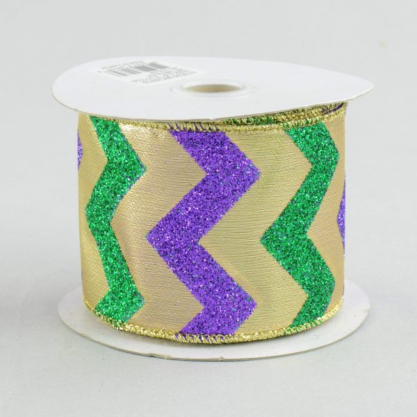 2.5  Mardi Gras Chevron Ribbon (10 Yards) on Sale