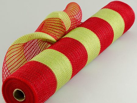 21  Poly Jute Deco Mesh: Red & Lime Wide Stripe (10 Yards) For Cheap