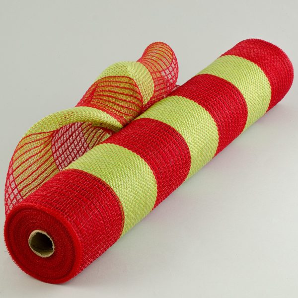 21  Poly Jute Deco Mesh: Red & Lime Wide Stripe (10 Yards) For Cheap