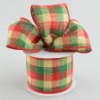 2.5  Woven Check Ribbon: Red, Green, Cream (10 Yards) Hot on Sale