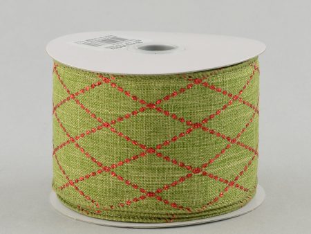 2.5  Faux Moss Linen Diamond Ribbon (10 Yards) For Discount