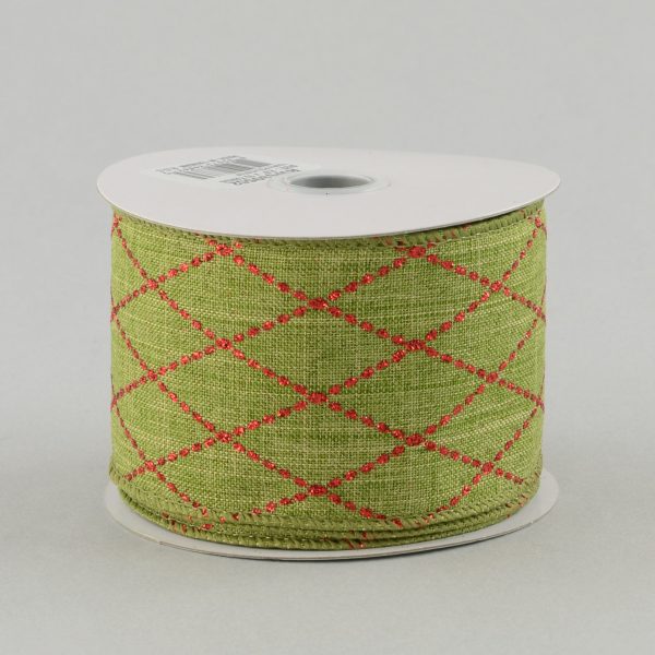 2.5  Faux Moss Linen Diamond Ribbon (10 Yards) For Discount