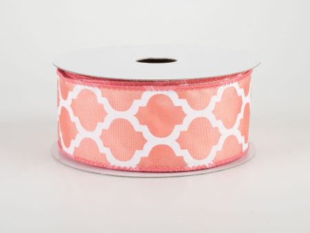 1.5  Satin Quatrefoil Lattice Ribbon: Coral & White (10 Yards) Online