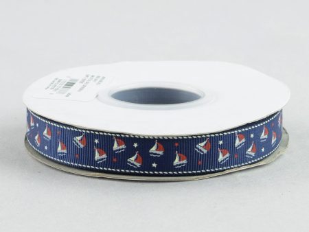 5 8  Sailboat Grosgrain Ribbon: Navy, Ivory & Red (25 Yards) Fashion