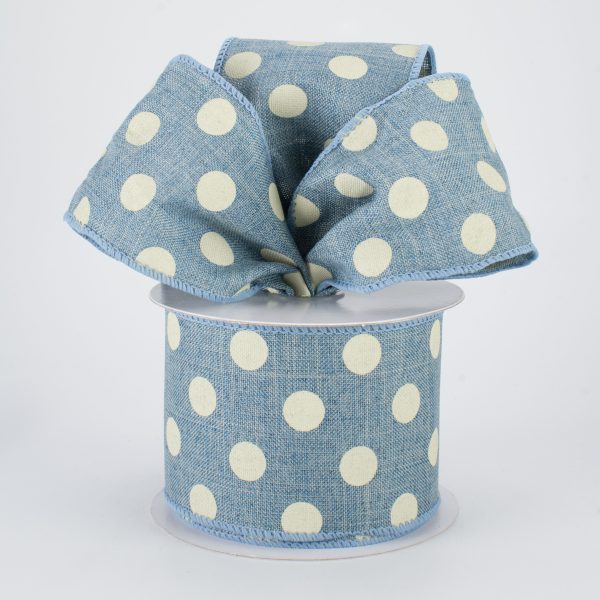 2.5  Linen Polka Dot Ribbon: White on Blue Chambray (10 Yards) Fashion