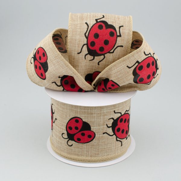 2.5  Big Ladybugs Ribbon: Natural (10 Yards) Cheap