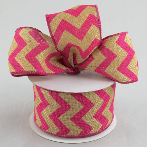 2.5  Faux Burlap Chevron Ribbon: Fuchsia Pink (10 Yards) Cheap