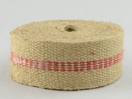 2  Jute Webbing: Natural & Red Thick Center Ticking Stripe (10 Yards) For Sale