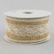 2.5  Burlap & White Lace Ribbon (10 Yards) For Sale