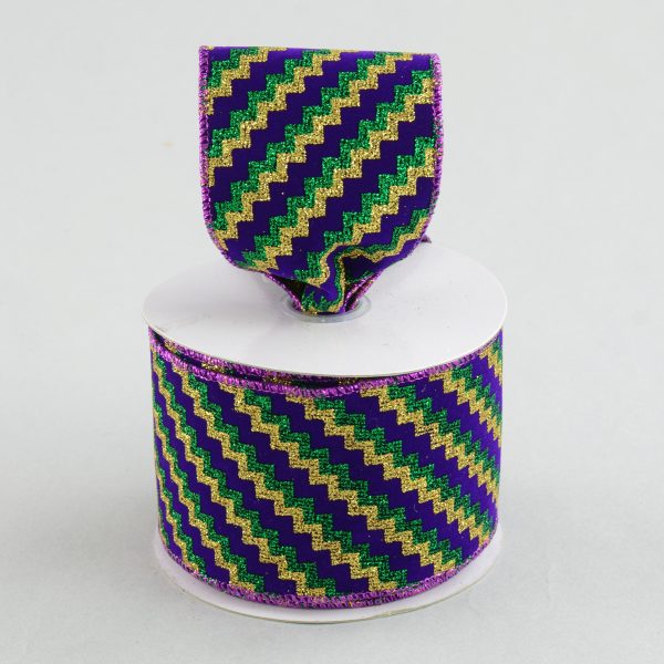 2.5  Velvet Zig Zag Ribbon: Mardi Gras (10 Yards) For Cheap