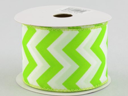 2.5  Satin Chevron Ribbon: Lime Green & White (10 Yards) Online Sale