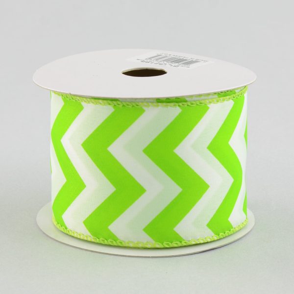 2.5  Satin Chevron Ribbon: Lime Green & White (10 Yards) Online Sale