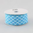 1.5  White Trellis Diamond Pattern Ribbon: Turquoise Blue Online Sale