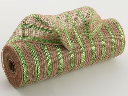 10  Poly Jute Deco Mesh: Natural & Green Laser Metallic Stripe (10 Yards) For Cheap