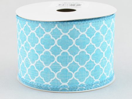 2.5  Quatrefoil Ribbon: Turquoise & White (10 Yards) Hot on Sale